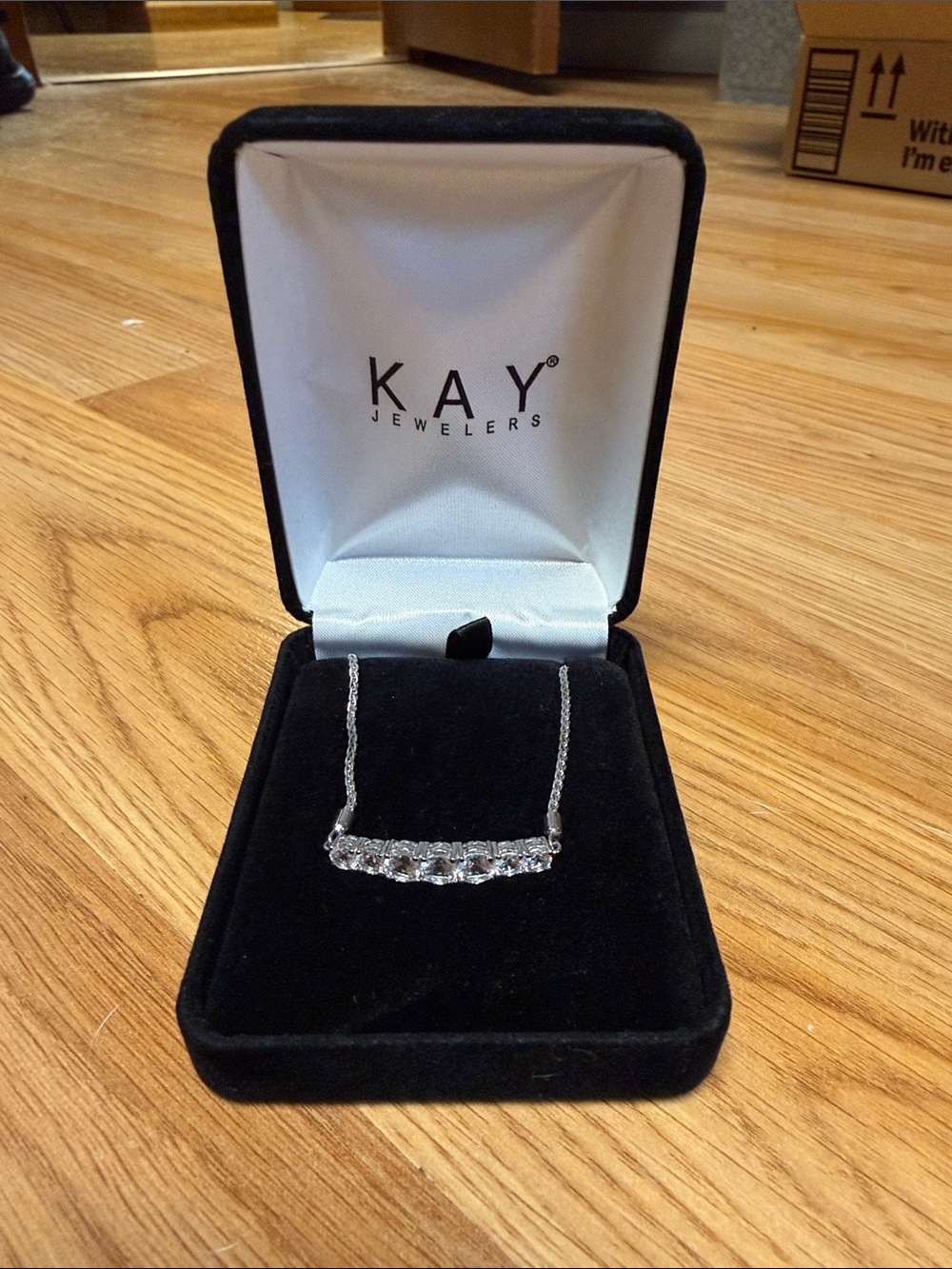 Kay Jewelers Silver Bar Necklace with Clear Crystals